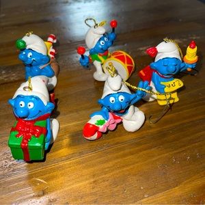 Vintage 5-Piece Smurf Christmas Ornament Set